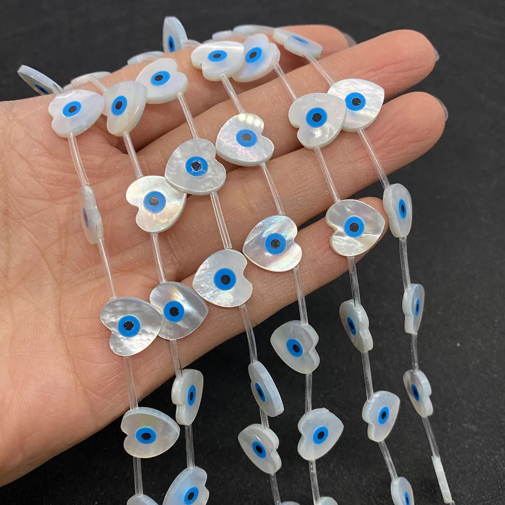 

3pcs Pack of Natural Shell Devil Evil Eye Beads Horizontal Hole Peach Heart Loose Beads for DIY Making Necklace Earring Jewelry