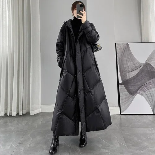 

Long Women's Winter Down Super Jacket Female Black Hooded 90 White Duck Down Coat Ladies Loose Thickened Puffy Jacket 2023 Trend