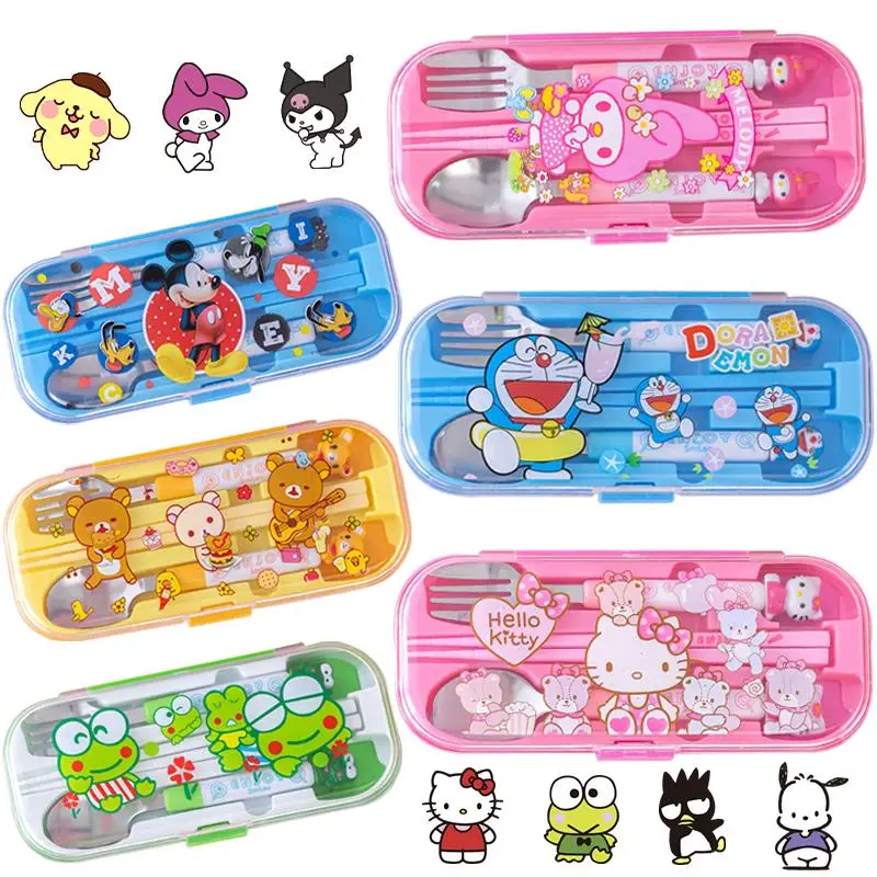 

Kittly My melody портативная посуда Sanrioed Ложка Вилка Kuromi Cinnamoroll Kawaii милый детский набор столовых приборов игрушка подарок