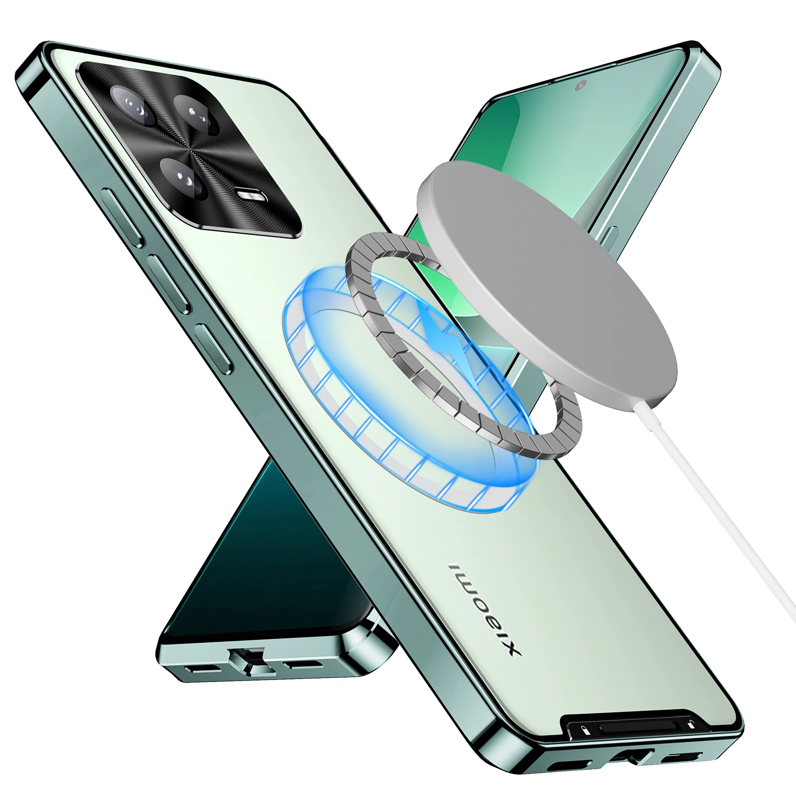 

Magnetic Wireless Charging Case For Xiaomi 13 Metal Bumper Adsorption Clear Acrylic Aluminum Camera Protector Cover Mi 13 Pro