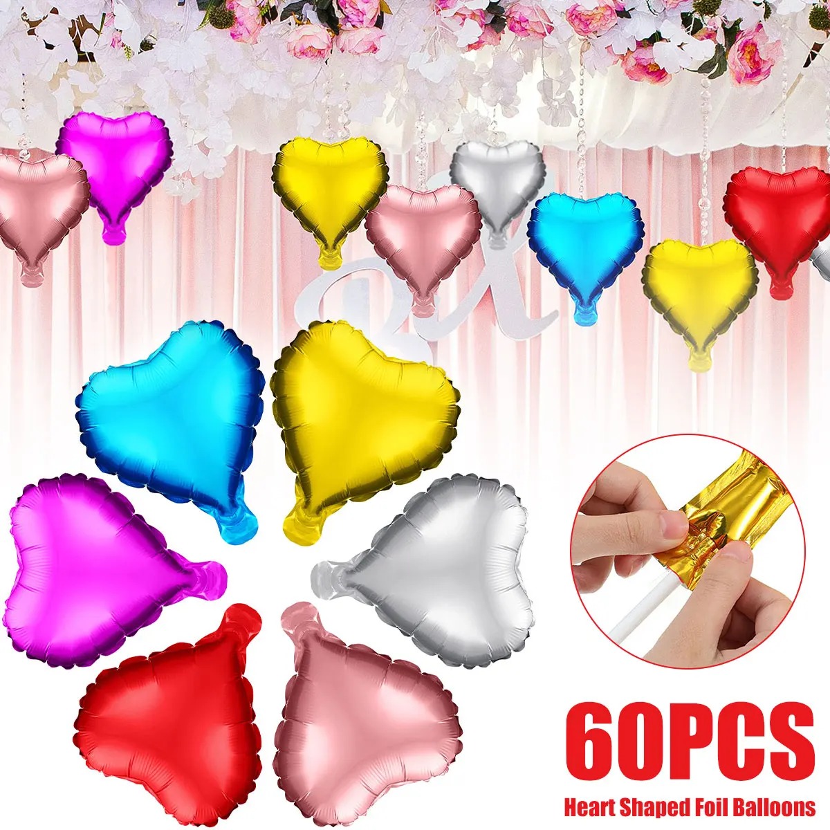 

60Pcs Heart Shaped Foil Balloons Colorful Heart Balloons Reusable Aluminum Foil Balloons Valentine Day Durable Balloons Wedding