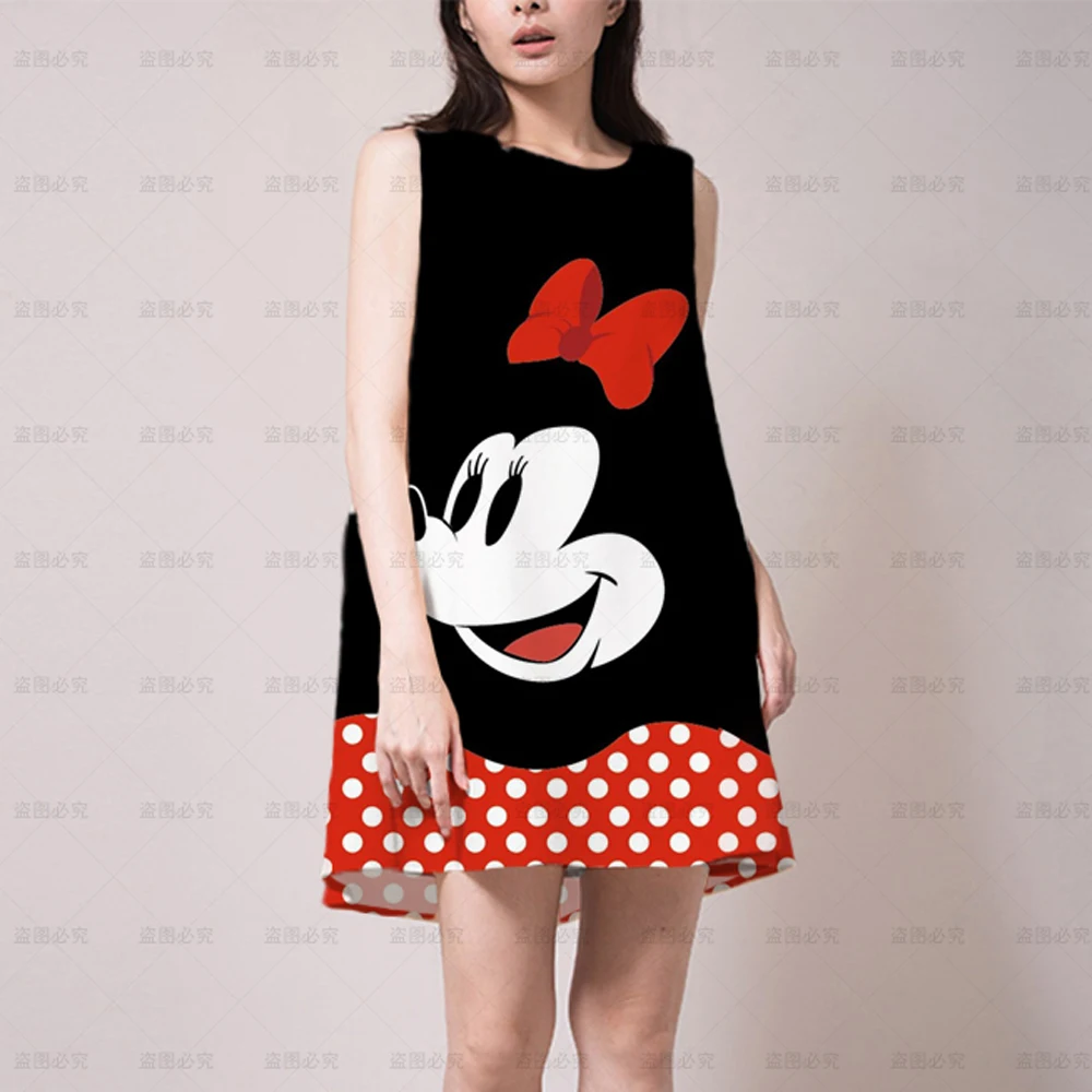 2022 Summer Women Dress Disney Minnie Mickey Printed Dresses Women Party Elegant Harajuku Casual Girls Holiday Beach Dresses