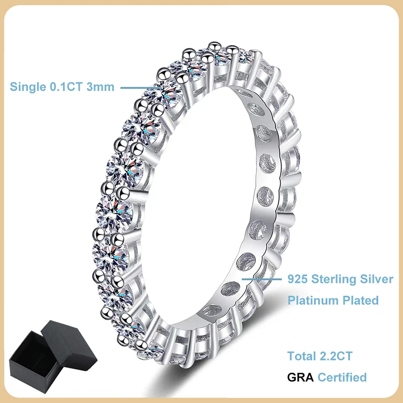 EWYA Luxury 2.2ct 3mm Moissanite Full Enternity Diamond Engagement Ring For Women S925 Silver Wedding Band Rings Fine Jewelry images - 6