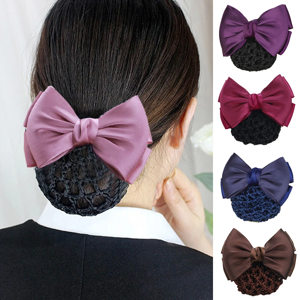 

Fashion Women Lady Hair Cover Net Ribbon Hair Clip Professional Satin Big Bow Barrettes DIY Alloy Spring Clip Hair Accessories
