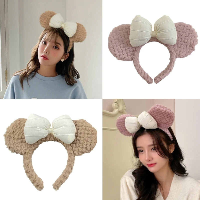 

Women Cute Bowknot Headband Girls Cute Cartoon Bear Ears Shaped Hair Hoop Makeup Wash Face Hair Band Party Cosplay Costume Prop