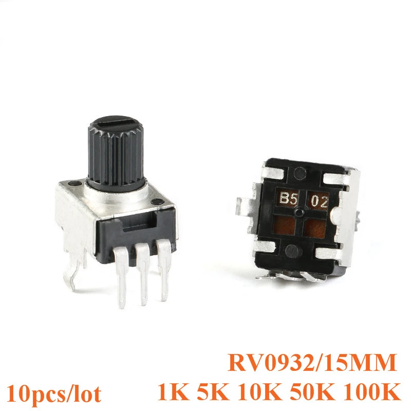 

5pcs Rv09 Vertical 15mm Shaft 1k 5k 10k 50k 100k 0932 Adjustable Resistor 3pin Seal Potentiometer 102 502 103 503 104