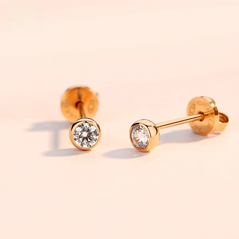 Lanmier Mini Single Diamond Stud Earrings Women Simple Elegant Internet Celebri Small Super Shiny Li...