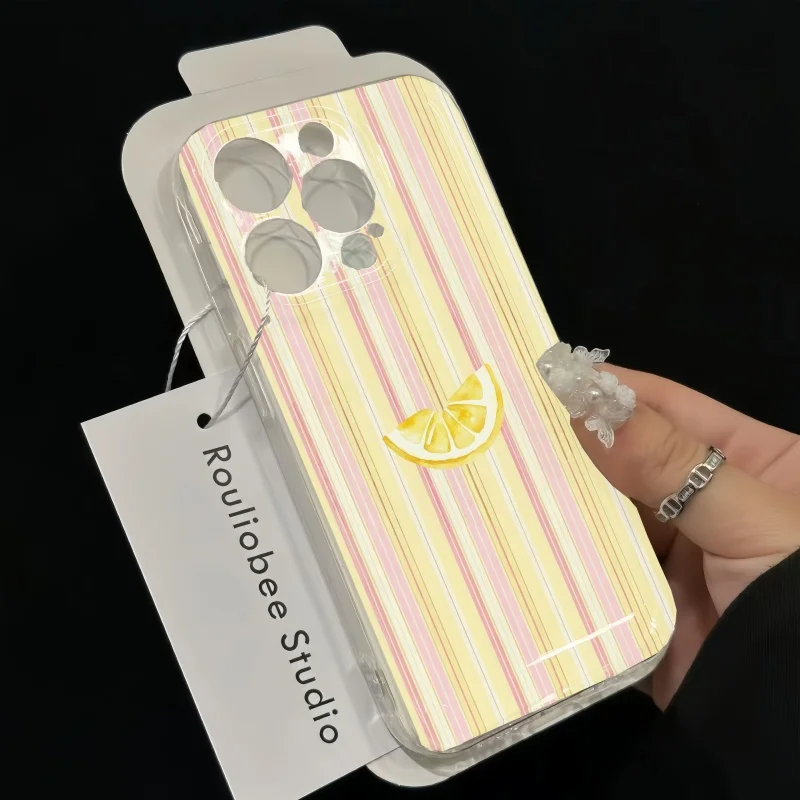 Фото Популярный розово-желтый полосатый оранжевый чехол для iPhone 17, 16, 15, 14 Plus, 13, 12, 11 Pro Max – модный, ударопрочный, мягкий, прозрачный чехол №2