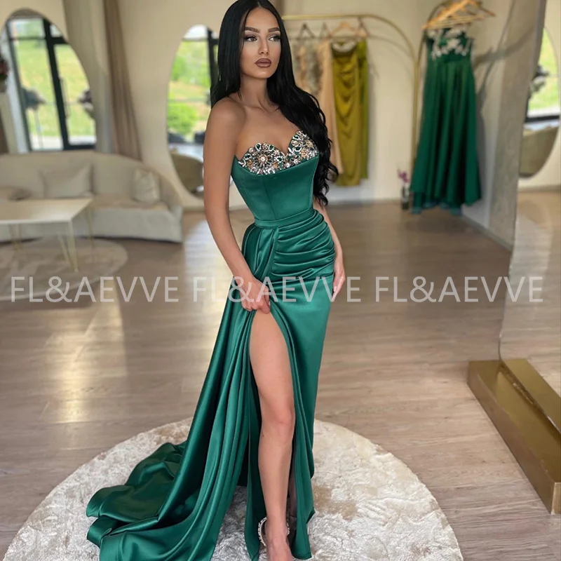 

Emerald Green Satin Custom Occasion Dresses for Prom Applique New in Dresses for Women Party Wedding Evening Elegant Gowns Robe