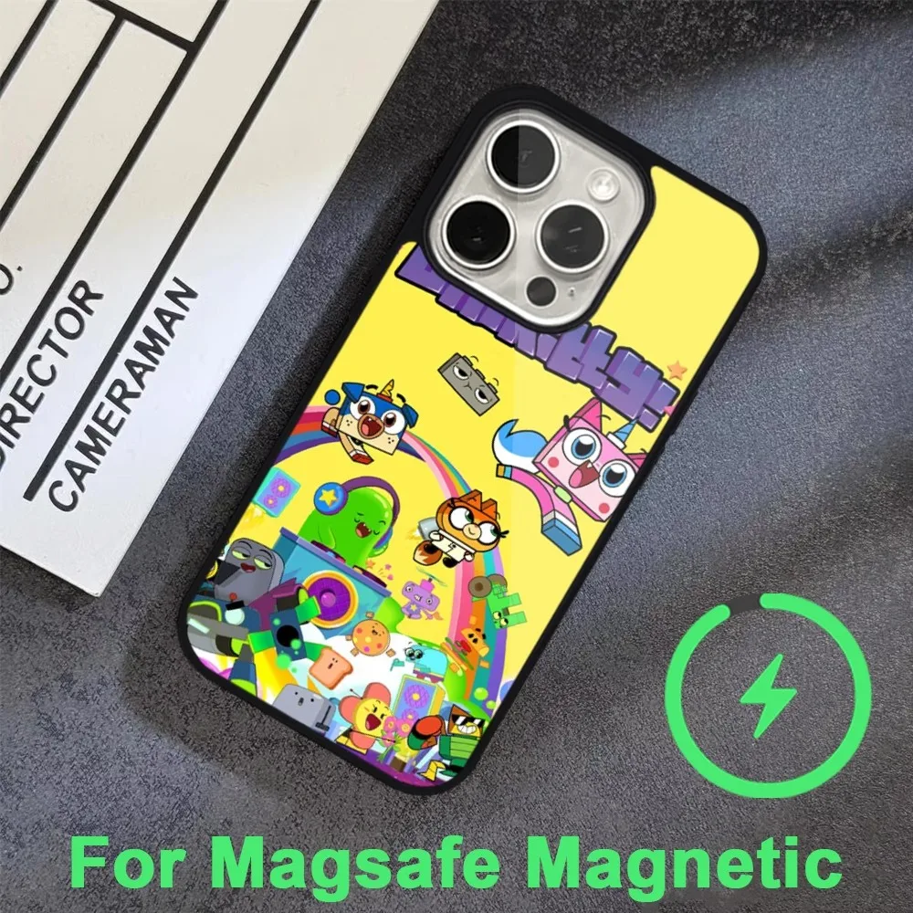 Мультяшный чехол unikitty для телефона iPhone 15 14 13 12 11 Pro Max Plus Magsafe черный мягкий