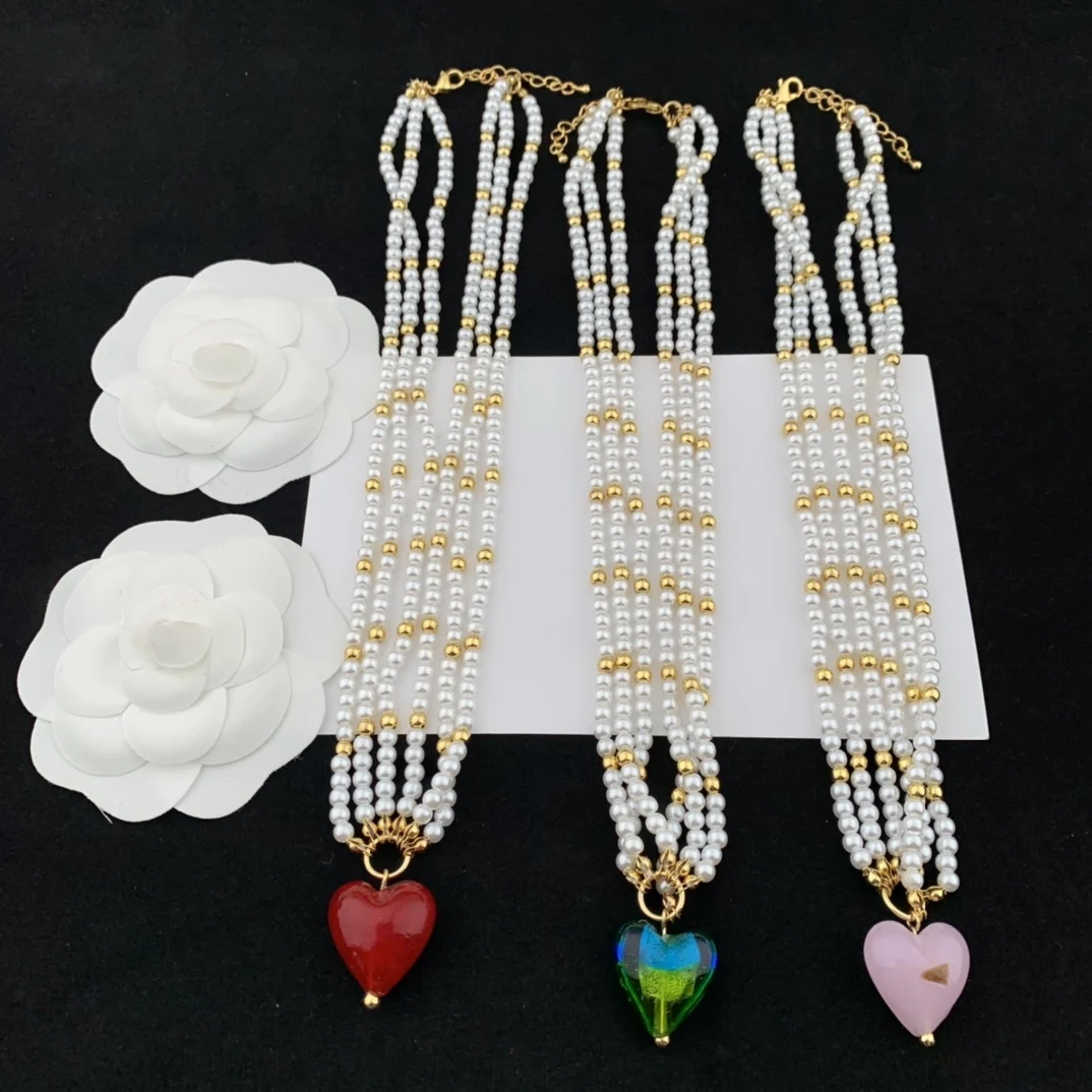 

Multi layer pearl color Love Pendant Necklace