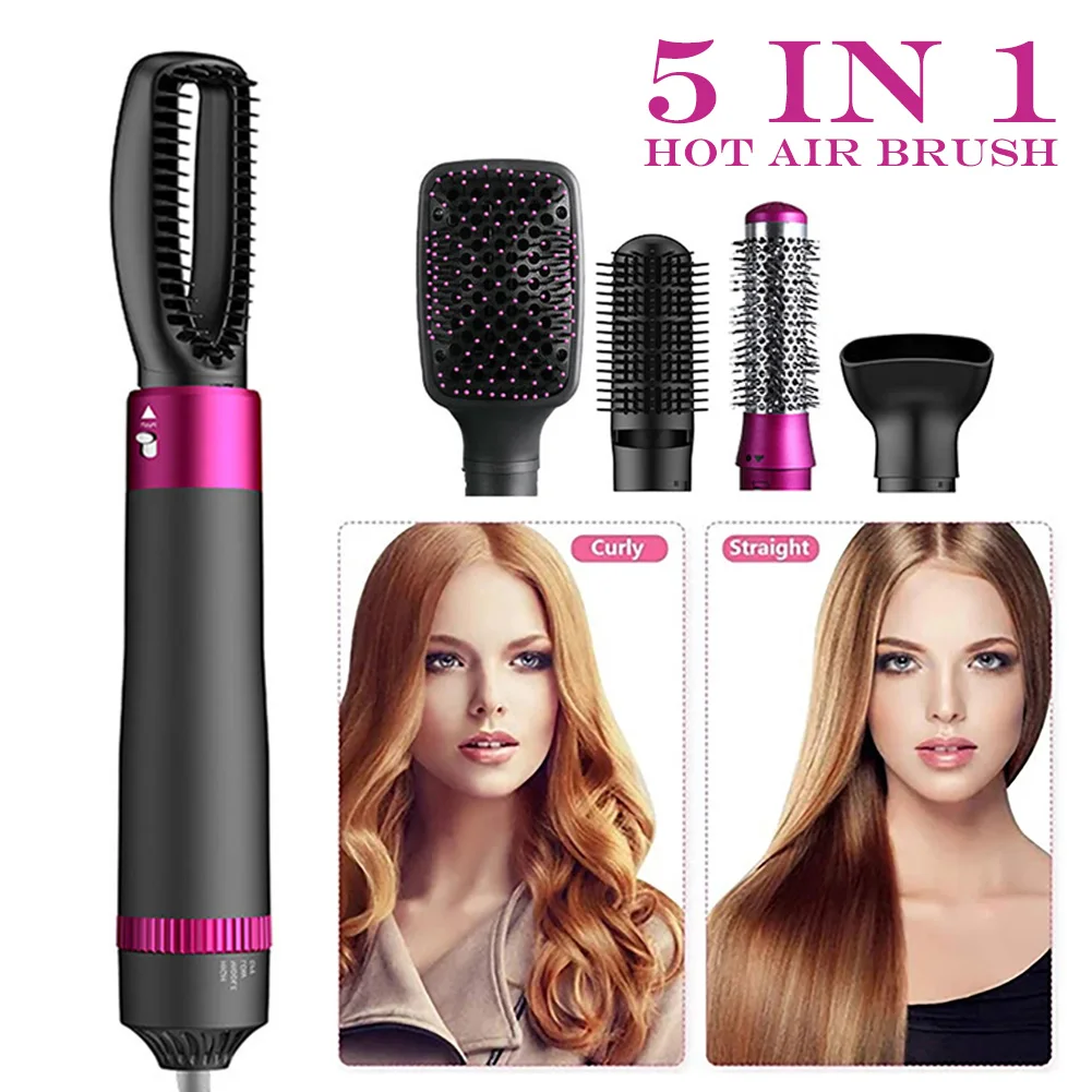 

Hair Dryer Brush 5 in 1 Hot Air Brush Electric Hair Curling Wand Straightener Comb 3 Gears Temperature Hair Drying Tool