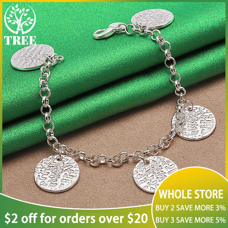 

925 Sterling Silver Circular Carved Pattern Pendant Bracelets For Woman Charm Party Birthday Wedding Festival Jewelry Chain Gift