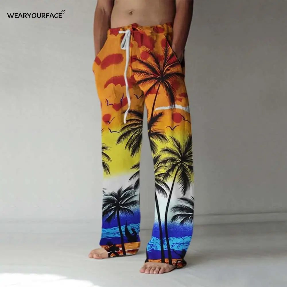 

Summer Palm Tree Beach 3D All Over Print Full Length Wide Leg Pants Hipster Streetwear US Size Sweatpants Men Unisex Clothing