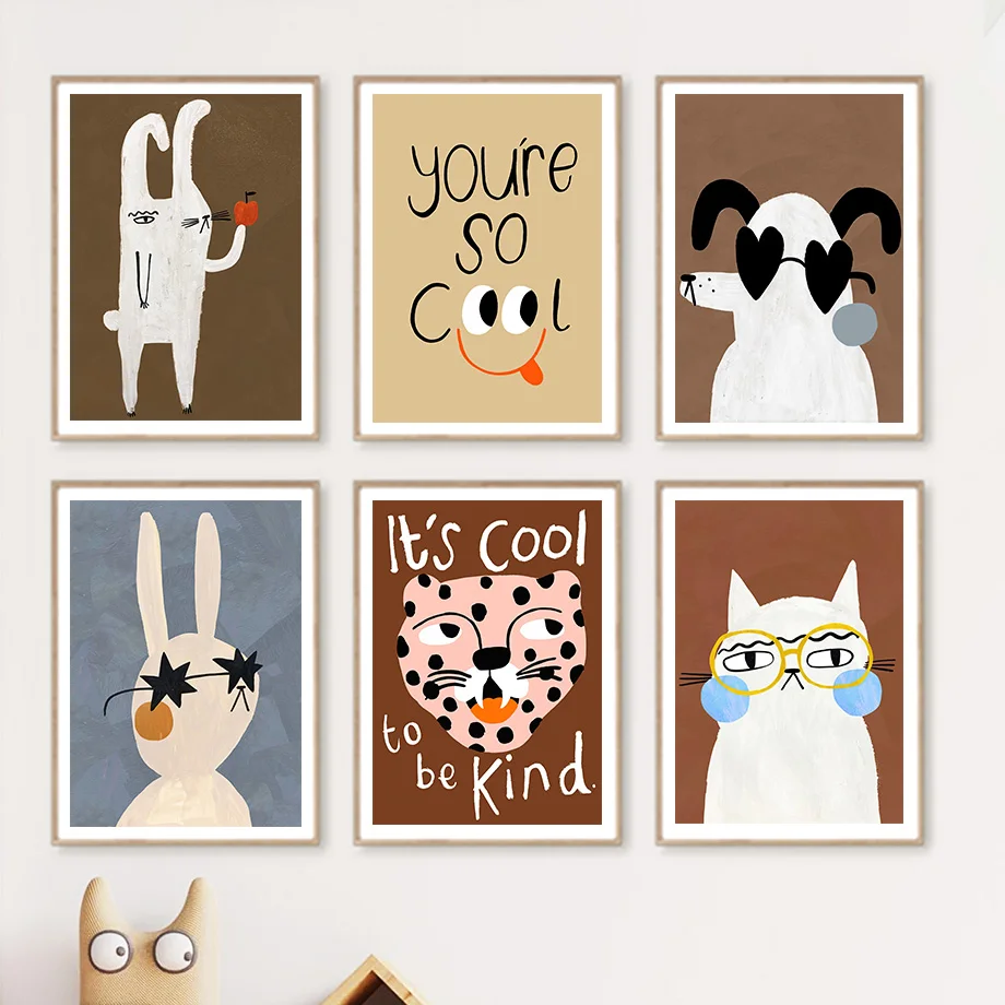 Милый кролик Леопард собака кошка детская настенная Картина на холсте в