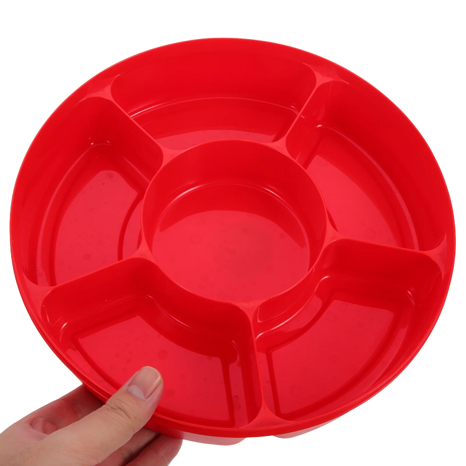 

Candy Nut Serving Container 6 Compartment Appetizer Tray Lid Round Plastic Food Storage Lunch Organizer Reusable Snack