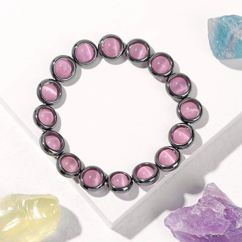 Модный трендовый энергетический каменный браслет кошачий глаз радужные