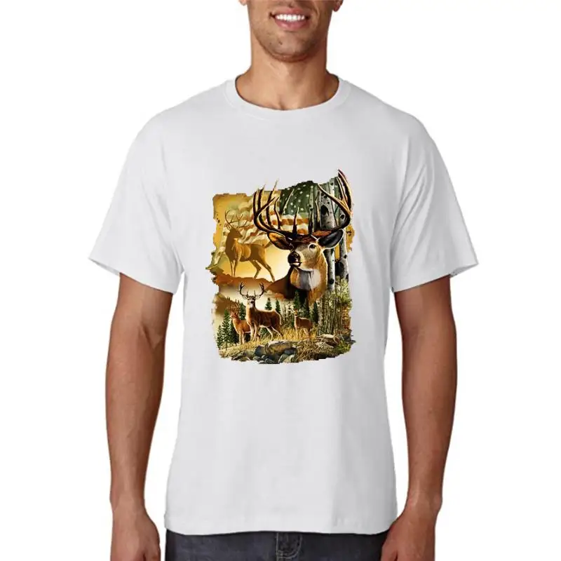 

Title: Mens American Deer Forest V-Neck Black T Shirt Hunting Wildlife USA Flag Native