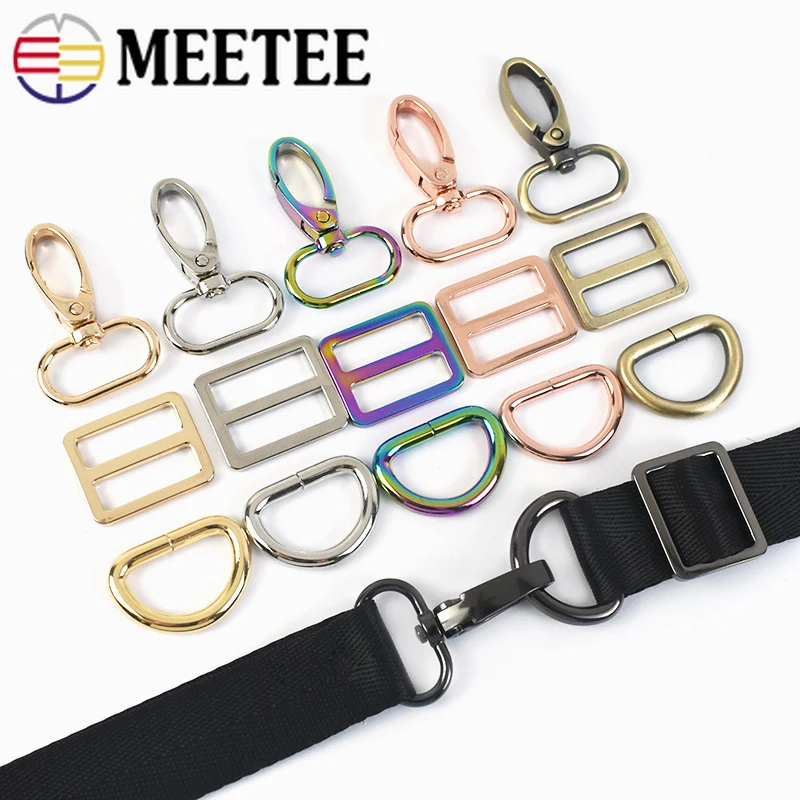 3Sets 16-38mm Metal Bag Buckle Carabiner Hook D Ring Belt Webbing Strap Dog Collar Adjust Clasp DIY Hardware Sewing Accessories