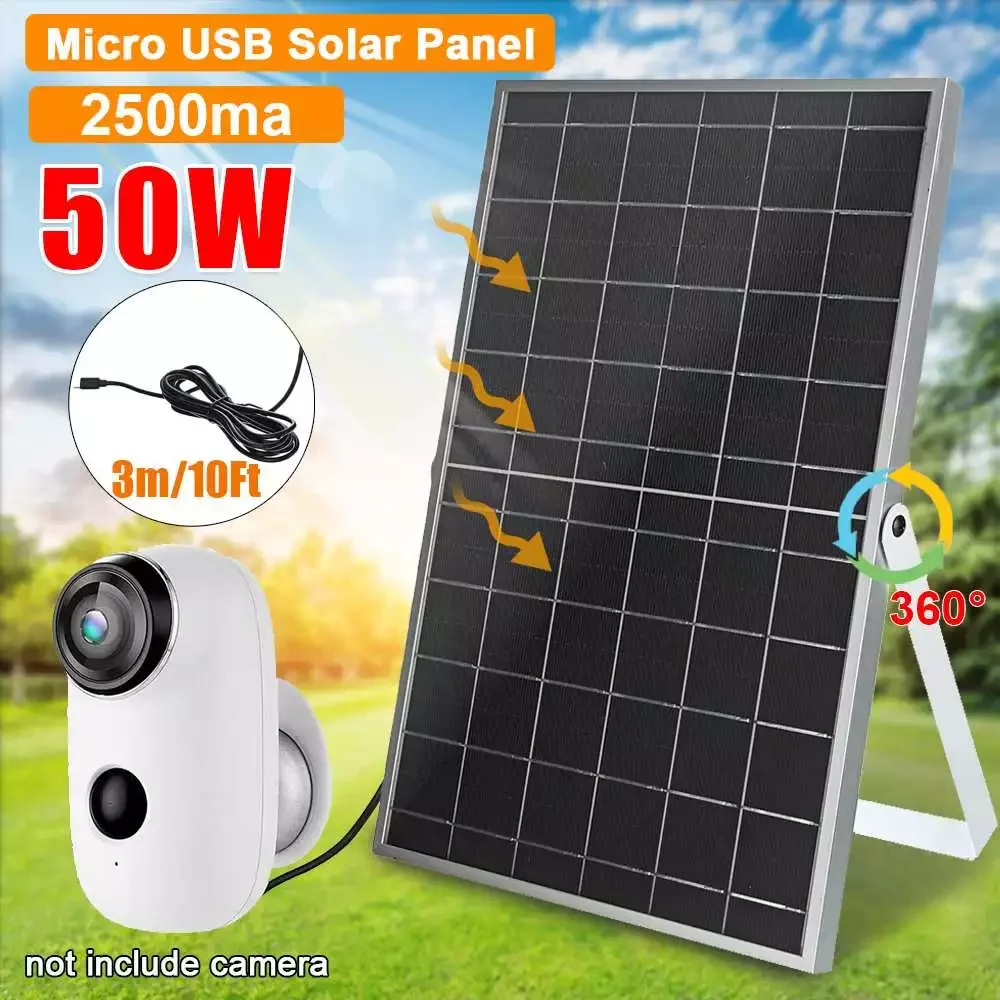 

Солнечная панель для камеры безопасности, 50 Вт, Внешнее зарядное устройство для солнечной панели с зарядным кабелем Micro USB 3 м 6 в