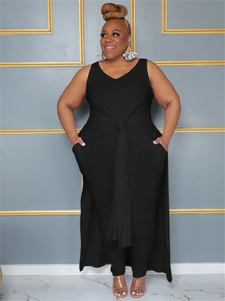 Plus Size Women Clothing Dress and Pants Sets Long Top and Leggings Pockets Solid Two Piece Sets Whole 3xl 4xl 5xl 6xl