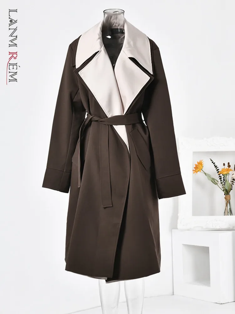 

Женский Тренч средней длины LANMREM, разноцветная ветровка с отворотами и поясом, верхняя одежда, новинка 2DA1843