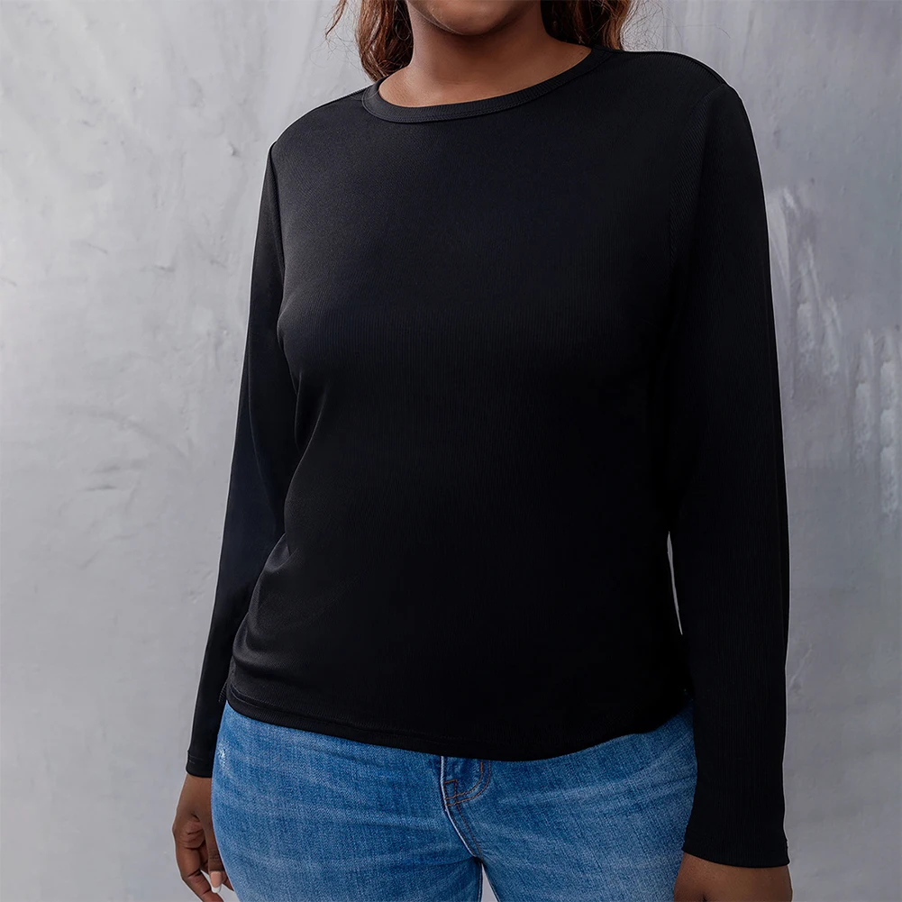 

Plus Size Women Plain Long Sleeve T-Shirt Casual Round Neck Tee Blouse Tops Warm Comfortable Basic Tops XL -4XL