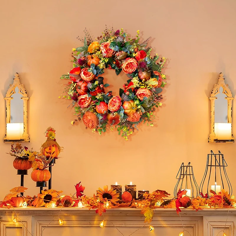 

Artificial Fall Wreaths For Front Door Home Farmhouse Hanging Pumpkin Garland Pendant For Christmas Thanksgiving Decoration 2023