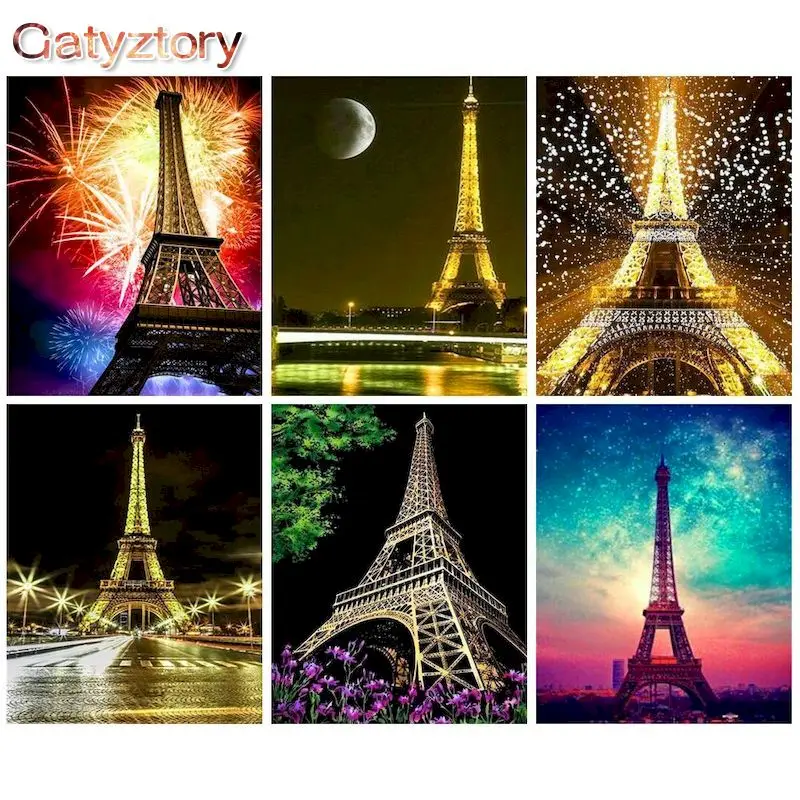 

GATYZTORY 60x75cm Painting by numbers DIY Drawing By Numbers Frameless Iron Tower Landscape Home Decor Digital Painting On Canva