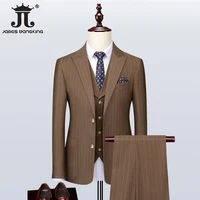 jacket vest pants classic striped business workwear groom wedding dress korean slim fit suit 3 piece set 5xl prom tuxedo
