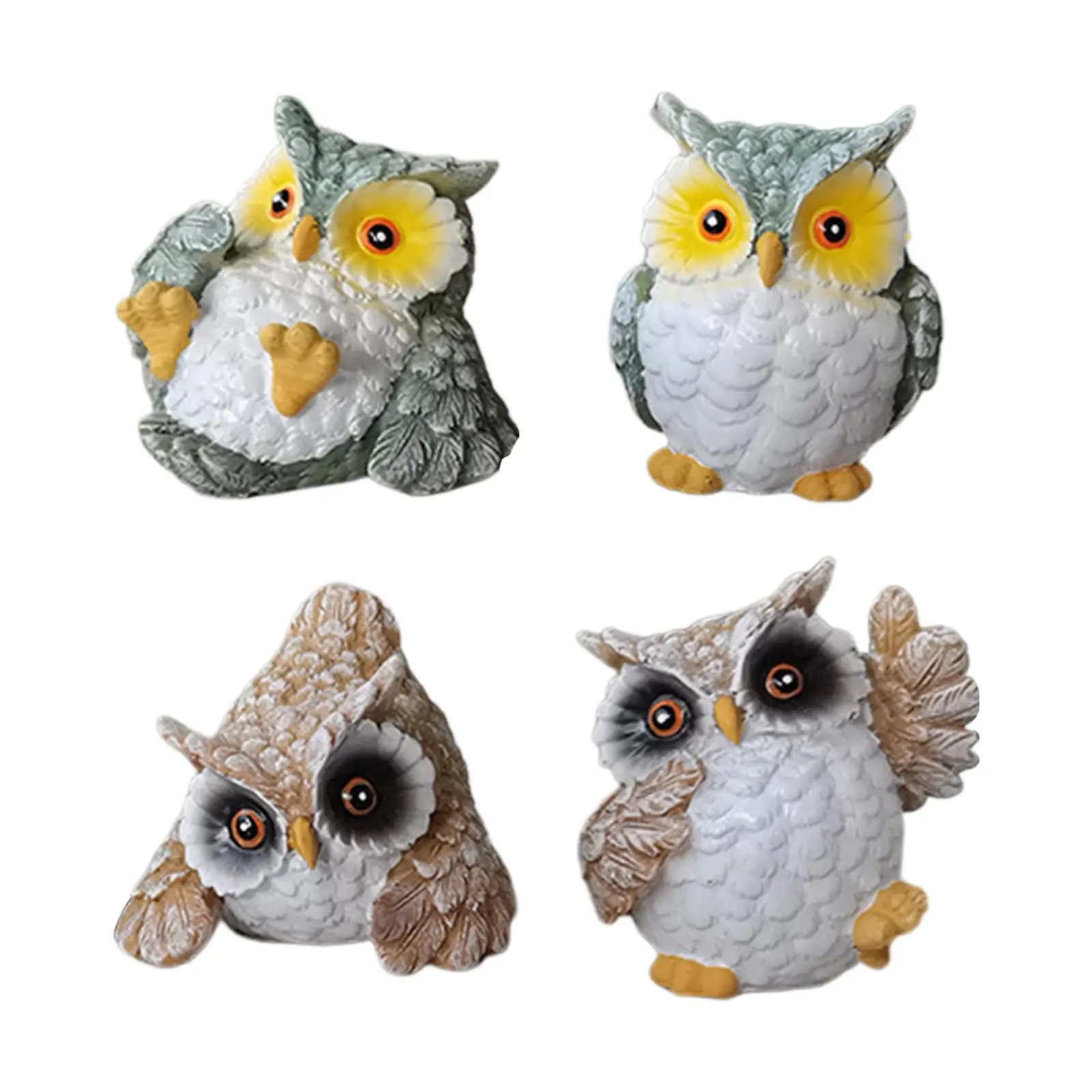 

4x Garden Owl Figurine Realistic Decorative Sculpture Lawn Ornaments for tabletop Patio Home Holiday Gifts
