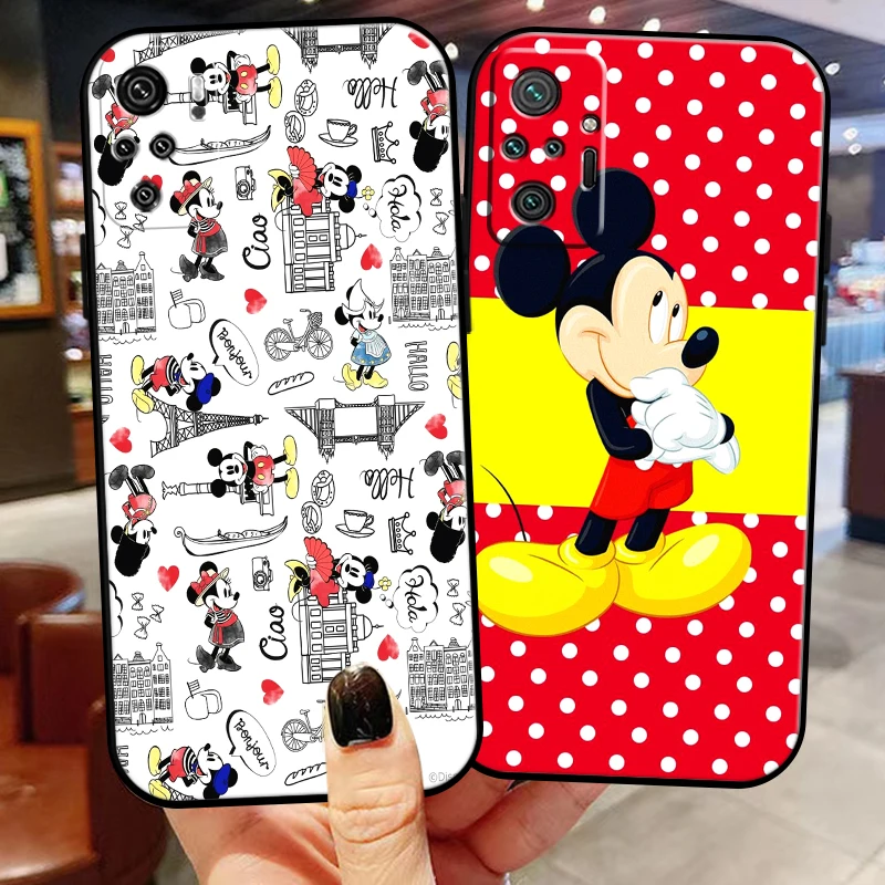 

Cute Mickey Minnie Mouse For Xiaomi Redmi Note 10 10S 10T Pro Max 5G Phone Case Back Liquid Silicon Carcasa Silicone Cover