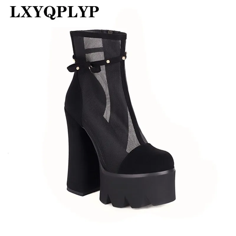 

2022 Spring and Summer Sexy Mesh Nightclub Temperament 15cm Super High Heel Thick Heel Waterproof Platform Women's Cool Boots