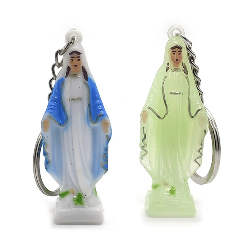 Catholic Keychain Holy Mother Glow in the Dark Key Ring Pendant Charm for Women Handbag Backpack Car Key Decoration Supplies