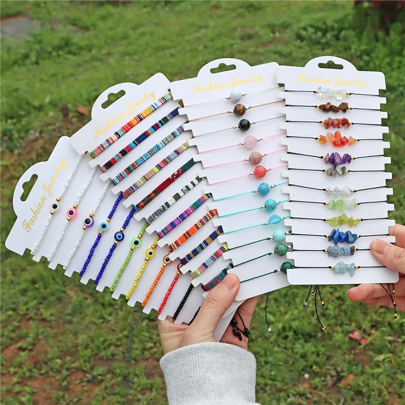 

12Pcs/Set Boho Natural Crystal Stone Braided Bracelet Set Colorful Seed Beads Bracelet For Women Men Fashion Handmade Jewelry