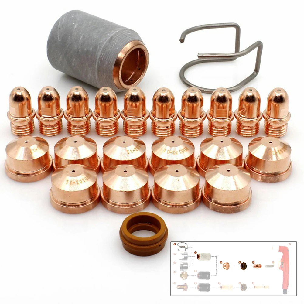 

23Pcs Plasma Torch Electrode PR0101 Tips Nozzle 1.4mm PD0101 PC0109 For A101 Plasma Cutter Consumables Welding Tools