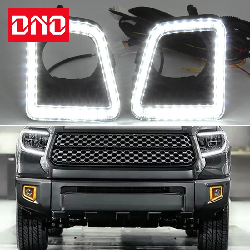 

DNO Car LED DRL Daylights For Toyota Tundra 2014 - 2020 2021 Yellow Turn Signal Daytime Running Light Fog Lamp