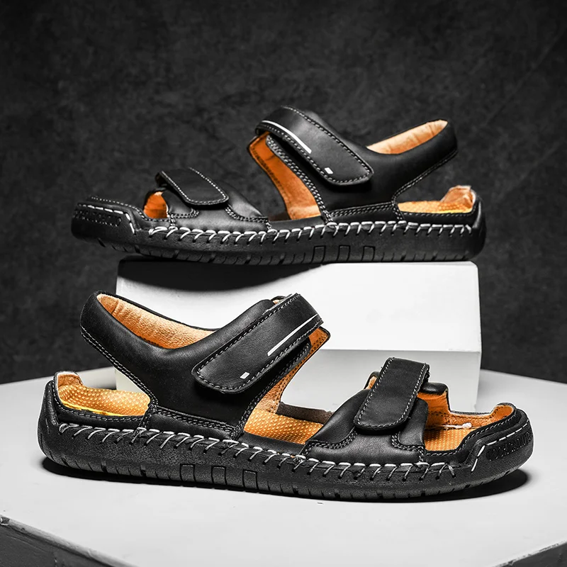 Summer Men's Gladiator Hiking Sandals Rome Outdoor Classic Leather Platform Fashion Non-slip Hiking Beach Shoes Size 38-48