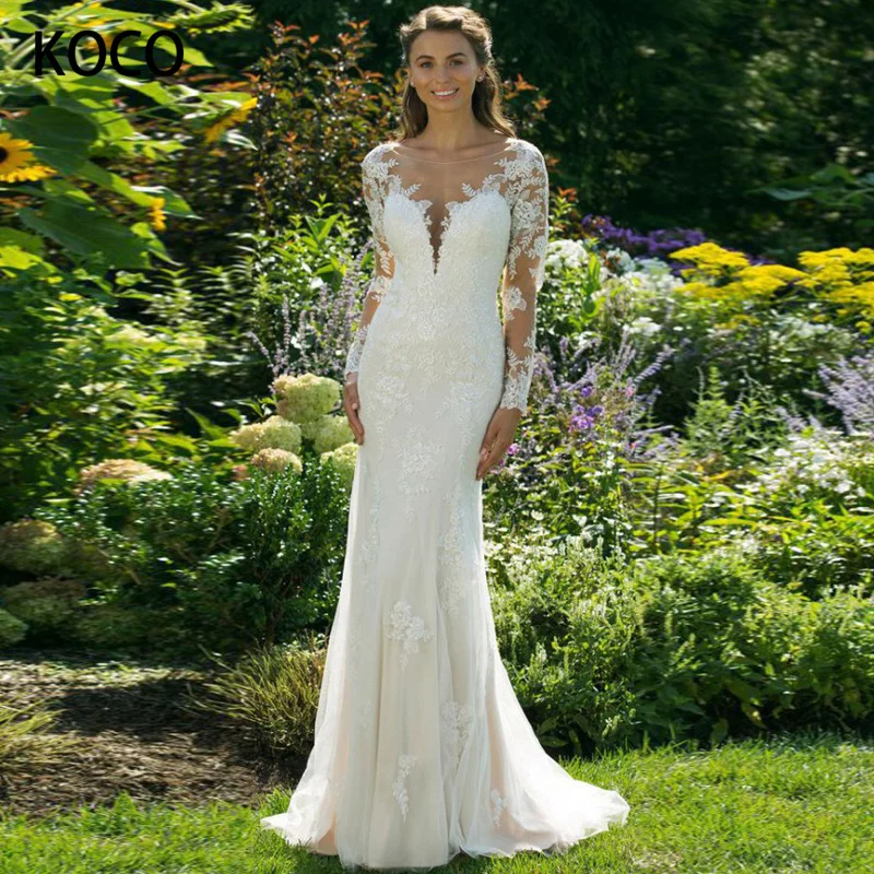 

MACDUGAL Wedding Dress 2022 Bohemia O-Neck Sexy Appliques Mermaid Gown Floor-Length Sweep Train Vestido De Novia Civil Custom