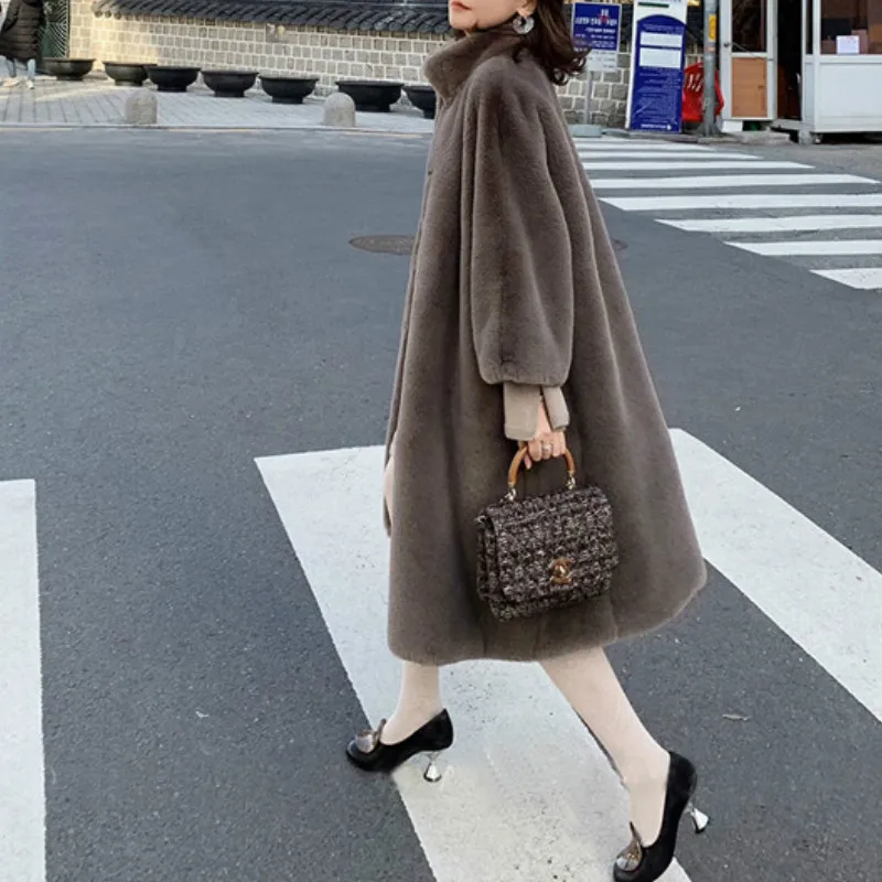 Warm Ladies Luxury Thicken Oversize FemaleTeddy Coat Mid Long Winter Women Mink Fur Loose Coats Plush Jacket Outwear Black Pink