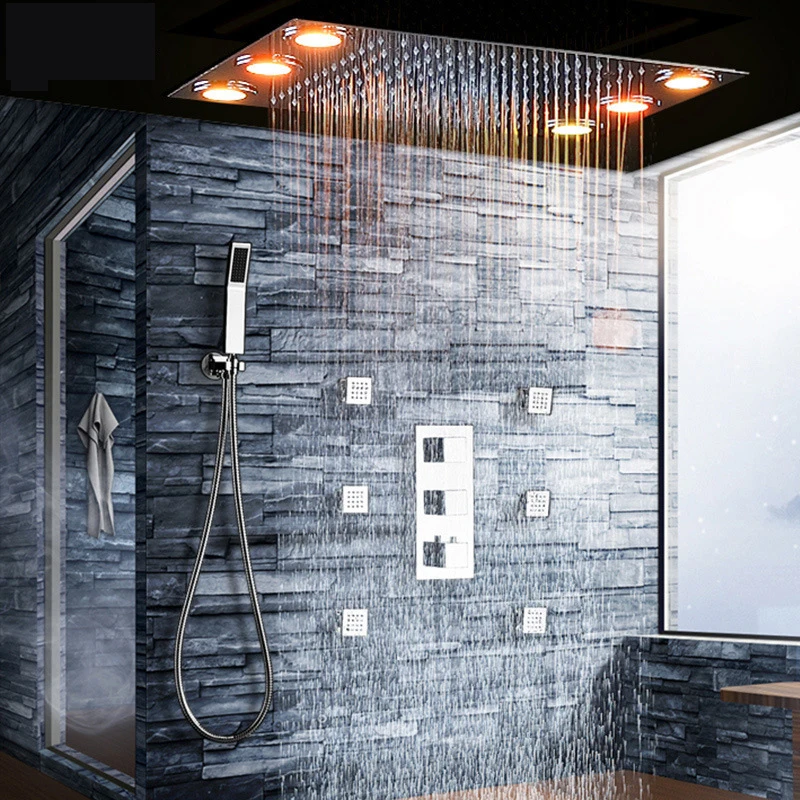 

Concealed Shower Faucets Set Body Massage System Jets Rain Waterfal Chrome LED Shower System Bathtub Shower Mixer Faucet Tap
