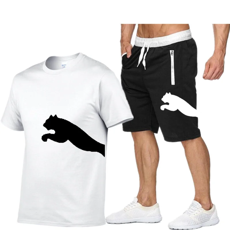 

Summer Mens T-shirt + Shorts Suits Casual Sportswear T Shirts Set Letter Printed Short Sleeve Top Cotton Tracksuits Streetwear