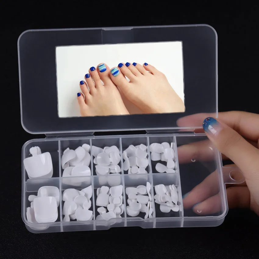 100PCS Square False Toe Nails Full Cover Natural White Clear Press On Fake Toenail Acrylic Foot Nail Art Tips Manicure Tools