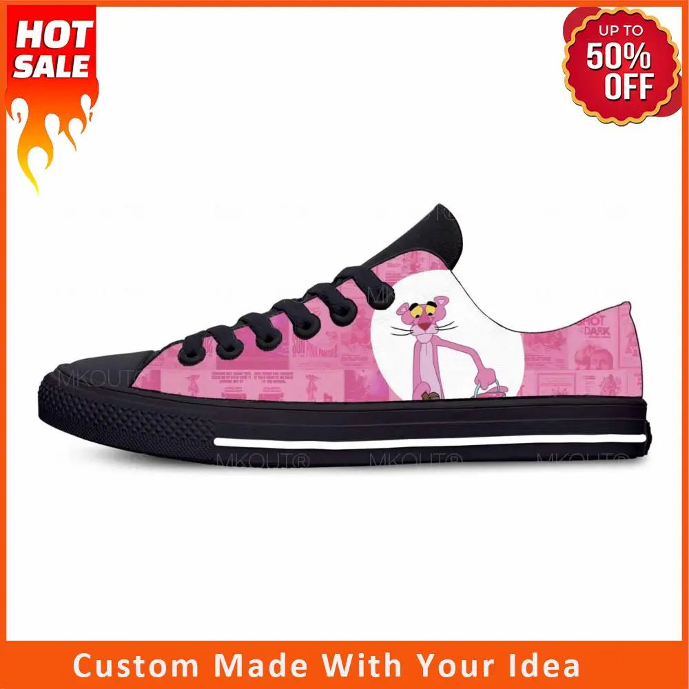 

Hot Panther Leopard Anime Cartoon Comic Manga Pink Casual Cloth Shoes Low Top Lightweight Breathable 3D Print Men Women Sneakers