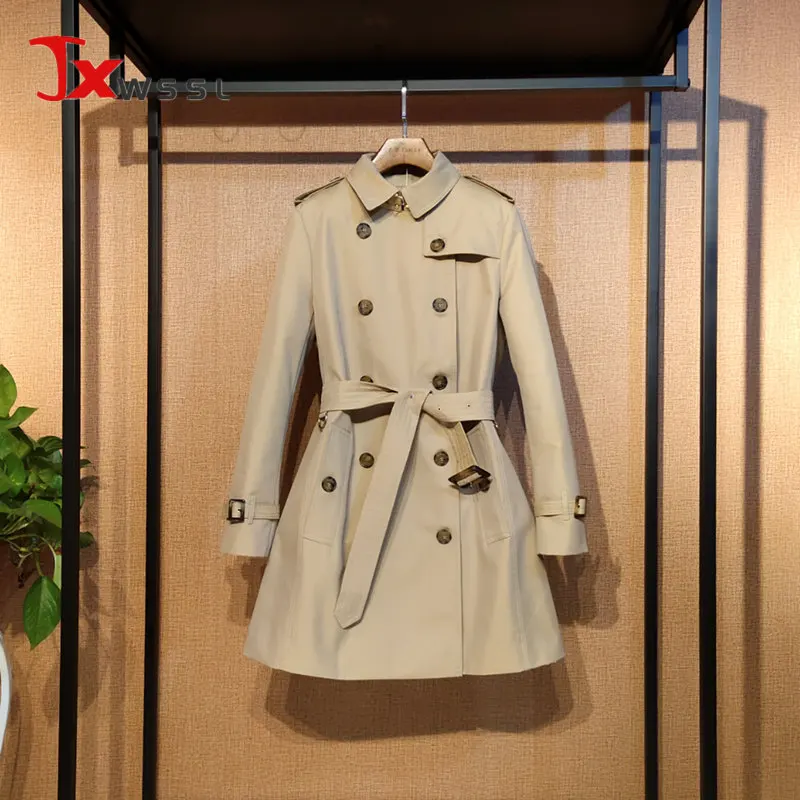 

British Style Khaki Trench Coat Women Classic Double Breasted Belt Windbreaker High Quality Ladies Office Business Outerwer
