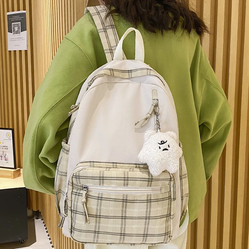 

Female Canvas Backpacks for School Teenagers Girls Small Fresh Plaid School Bag Kawaii Bookbag Korean College 2020 New Mochilas