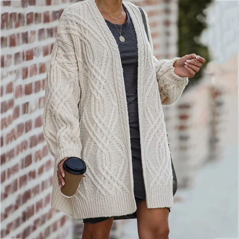 

Free shipping Knitted Cardigan Sweater Oversize V-neck Loose Coats Autumn Winter Long Sleeve Female Overcoat Warm Fashion Ladies