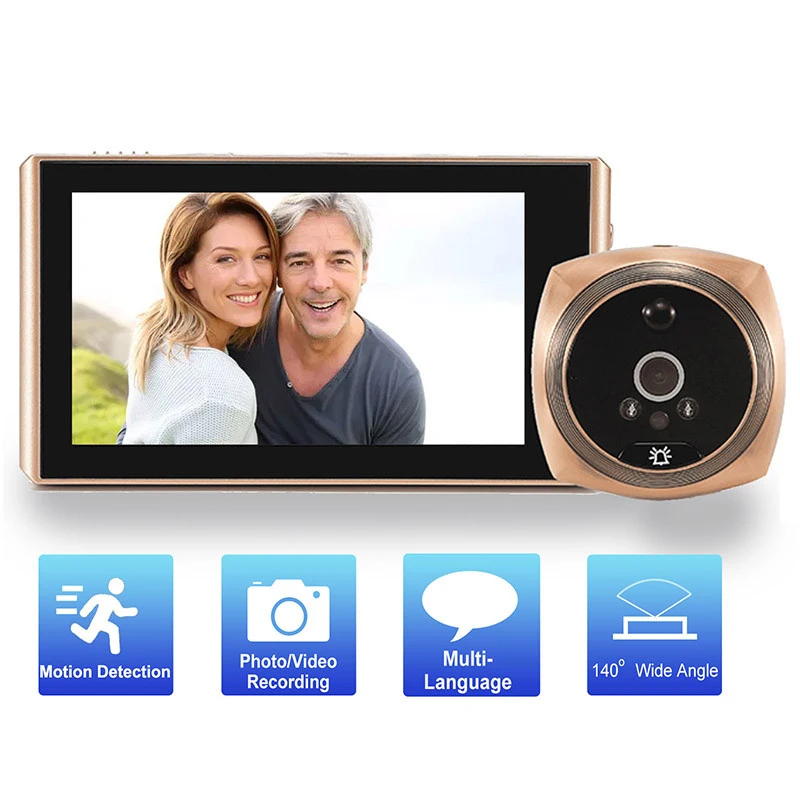 Video Peephole Camera 4.1" Display 135° super wide-angle field of view Monitor Digital Ring Doorbell Video Voice Record