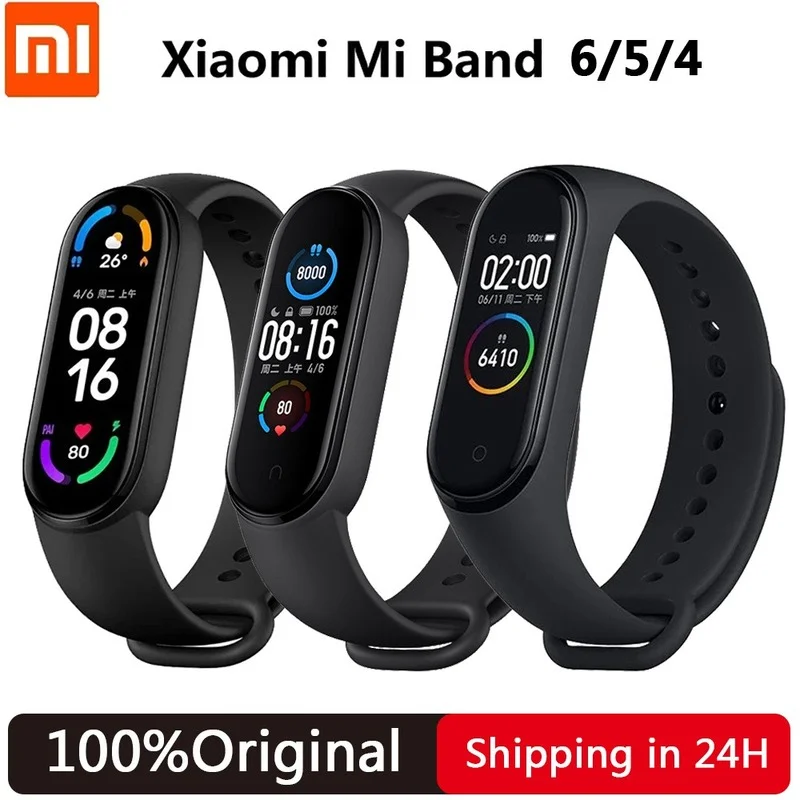 

Оригинальный браслет Xiaomi Mi Band 6 с AMOLED экраном, монитор уровня кислорода в крови, NFC, фитнес-трекер 5ATM, водонепроницаемый смарт-браслет Miband 5 4