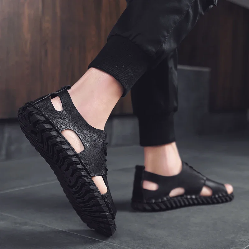 Сандалии мужские ручной работы роскошные дизайнерские пляжные туфли дышащие